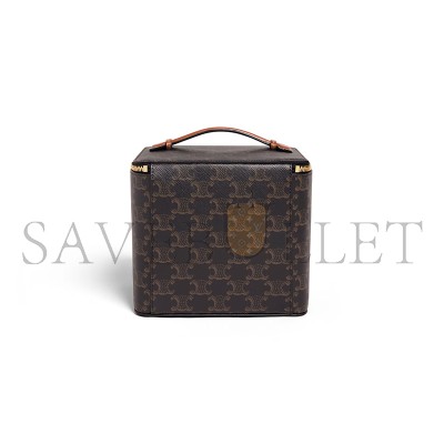 CELINE SQUARE VANITY CASE IN TRIOMPHE CANVAS AND CALFSKIN 4M0942CZJ.04LU (18*14.5*15cm)